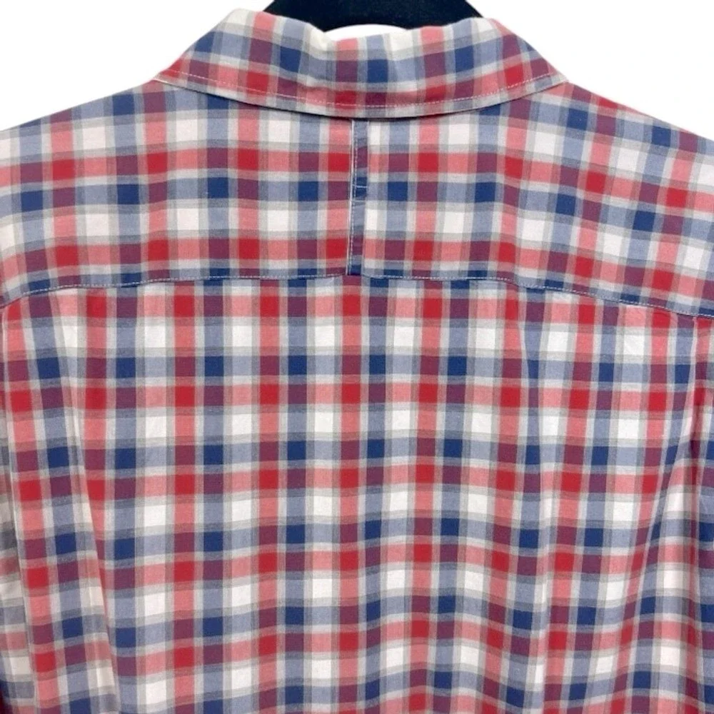 Banana Republic Men's Custom 078 Wash Shirt Camden Fit Red Blue Plaid Size Large